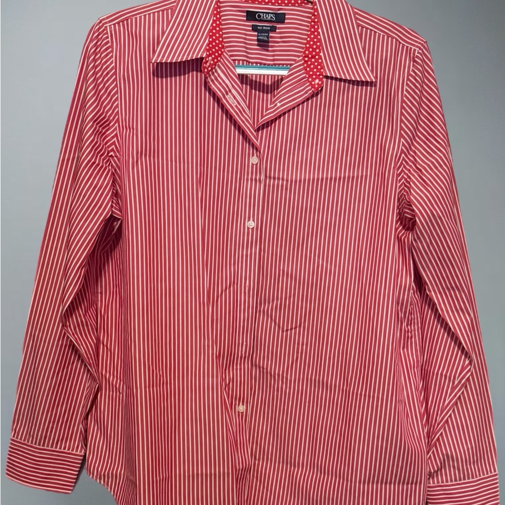 Chaps Red Striped Button-Down Shirt